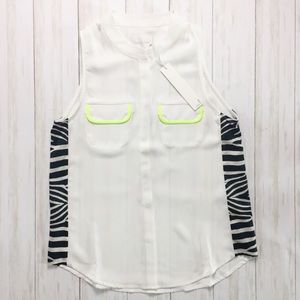 Line & Dot  Neon Zebra Button Down Tank - M